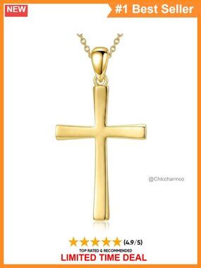 18K Gold Cross Necklace Pendant 18+2 Inch Chain Religious Gift